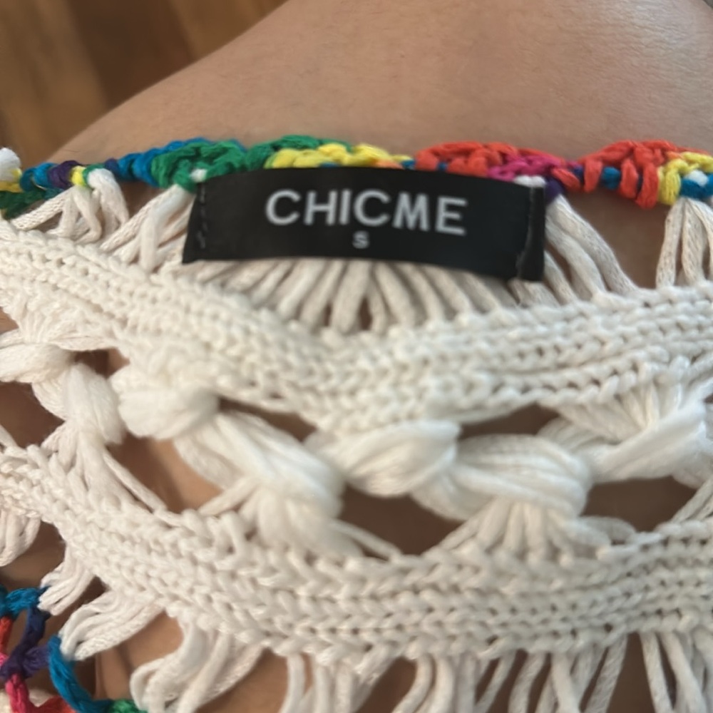NIP White Multicolor Crochet Fringe Top Size S - Picture 3 of 4